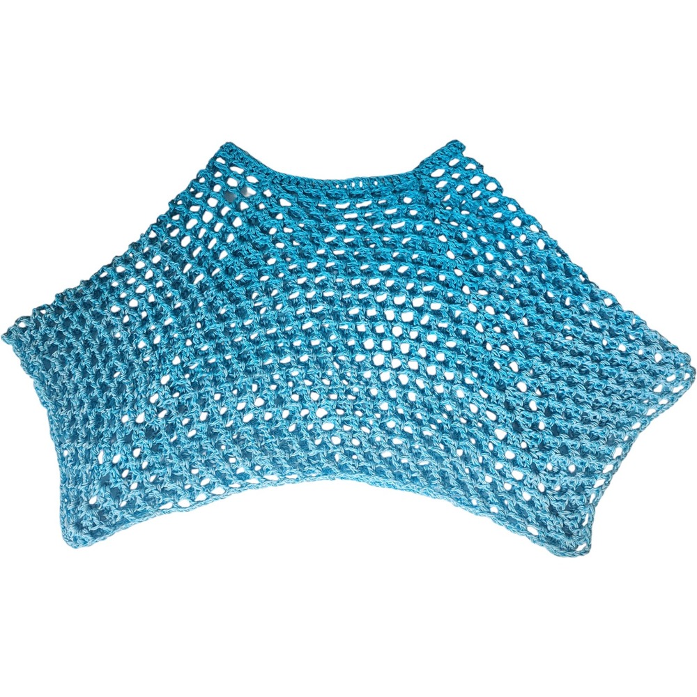 Handmade Crochet Shawl Women Teal Ombre Cotton Boho Poncho - Picture 11 of 12